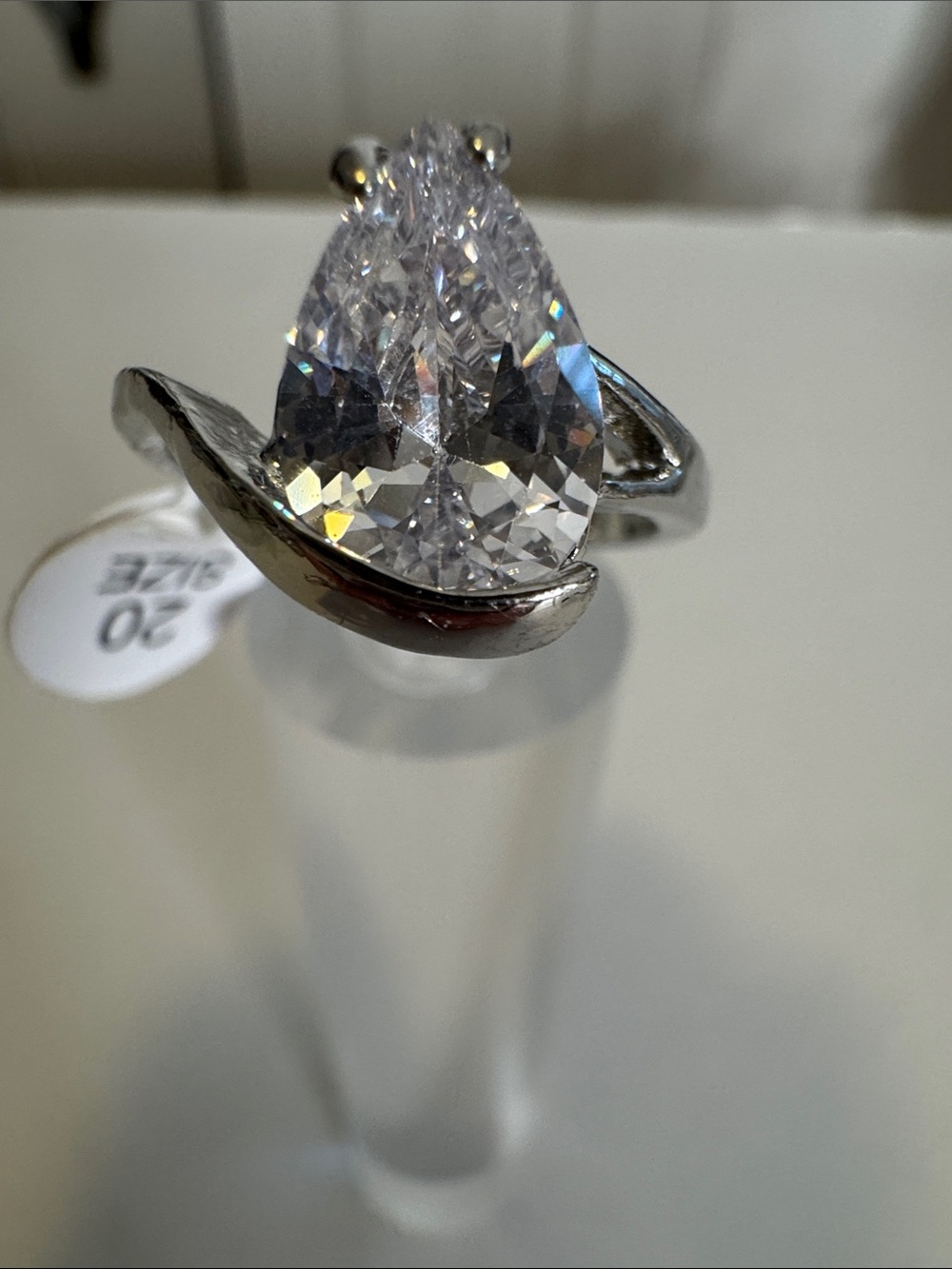 Silver Tone Pear-Cut Clear CZ Ring